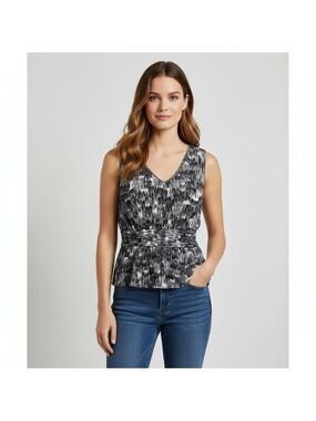 banana Republic Sleeveless Peplum Knit Pleated Top Blouse Size M